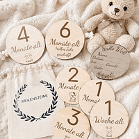 12er Set Meilensteinscheiben aus Holz – Halte die magischen Momente fest