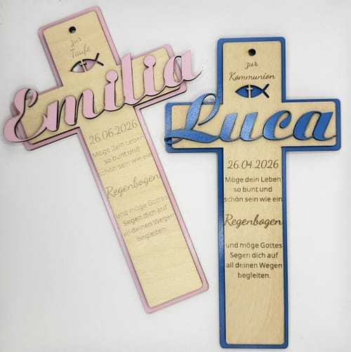 Personalisiertes Holzkreuz zur Taufe, Kommunion & Konfirmation