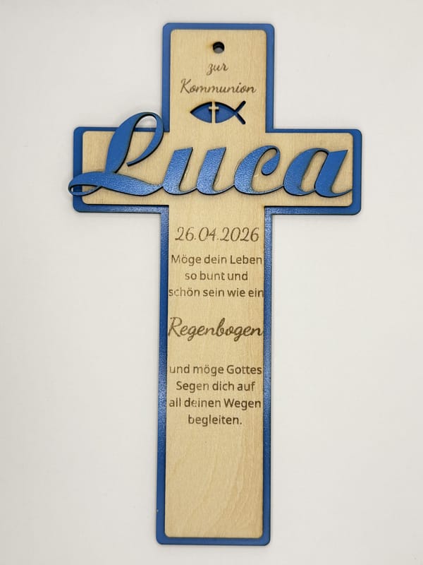 Kreuz Kommunion Personalisiertes Holzkreuz zur Taufe, Kommunion & Konfirmation