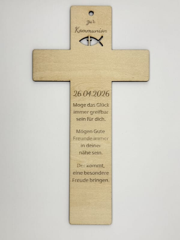 Kreuz Kommunion2 Personalisiertes Holzkreuz zur Taufe, Kommunion & Konfirmation