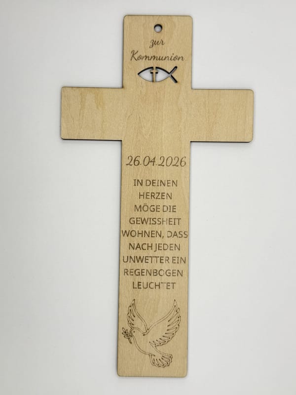Kreuz Kommunion3 Personalisiertes Holzkreuz zur Taufe, Kommunion & Konfirmation