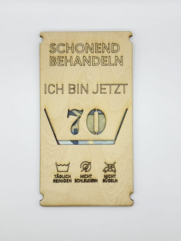 Lustiges Geldgeschenk aus Holz „Schonend Behandeln“